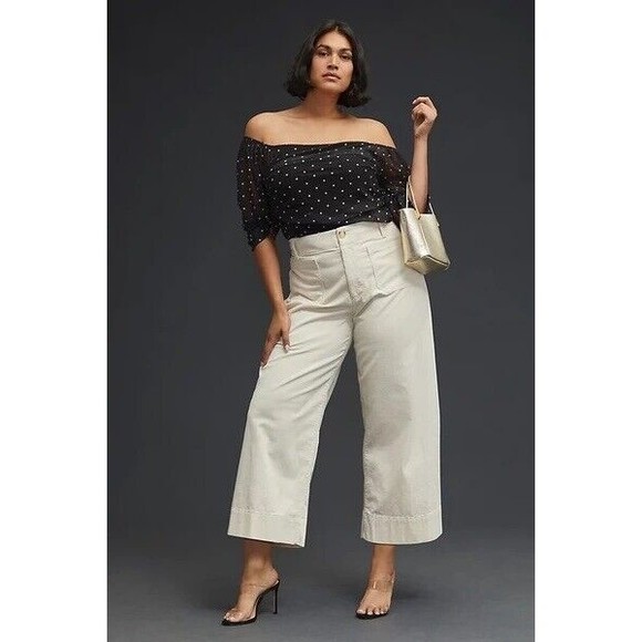 Anthropologie Pants - Maeve Anthropologie Colette Wide Leg Corduroy Cropped Pants Ivory White Size 16W